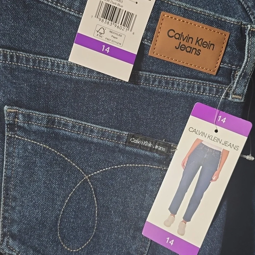 Calvin Klein Women's Size 14 High Rise Straight Leg Dark Blue Jeans - Picture 5 of 7